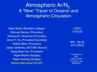 Atmospheric Ar/N 2 A &quot;New&quot; Tracer of Oceanic and Atmospheric Circulation