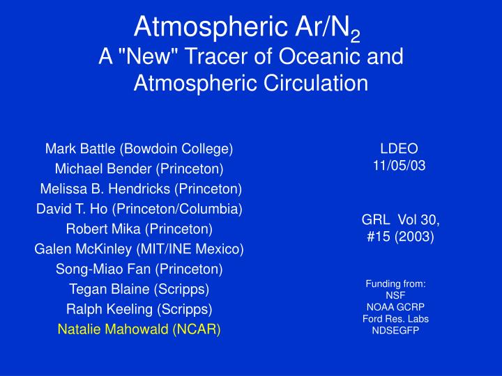 atmospheric ar n 2 a new tracer of oceanic and atmospheric circulation