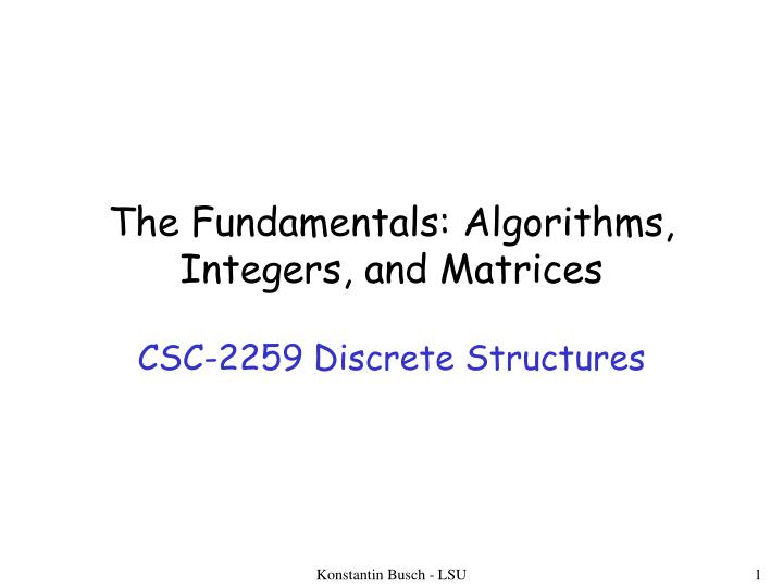 the fundamentals algorithms integers and matrices