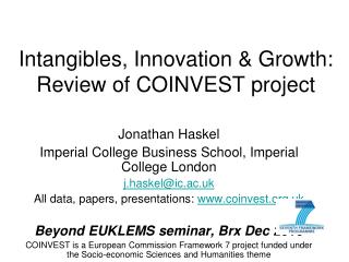 Intangibles, Innovation &amp; Growth: Review of COINVEST project