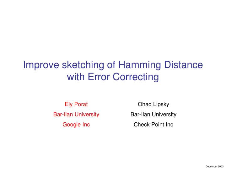 improve sketching of hamming distance with error correcting