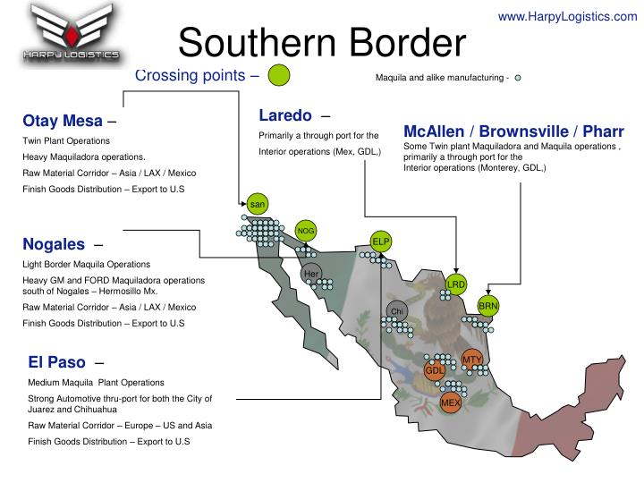 southern border crossing points maquila and alike manufacturing