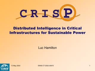 Distributed Intelligence in Critical Infrastructures for Sustainable Power