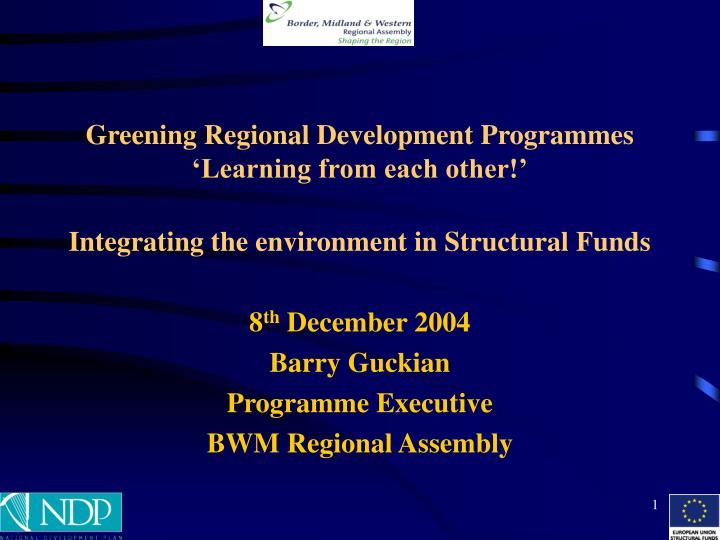 greening regional development programmes learning from each other