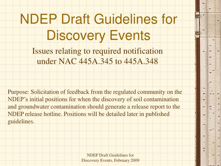 ndep draft guidelines for discovery events