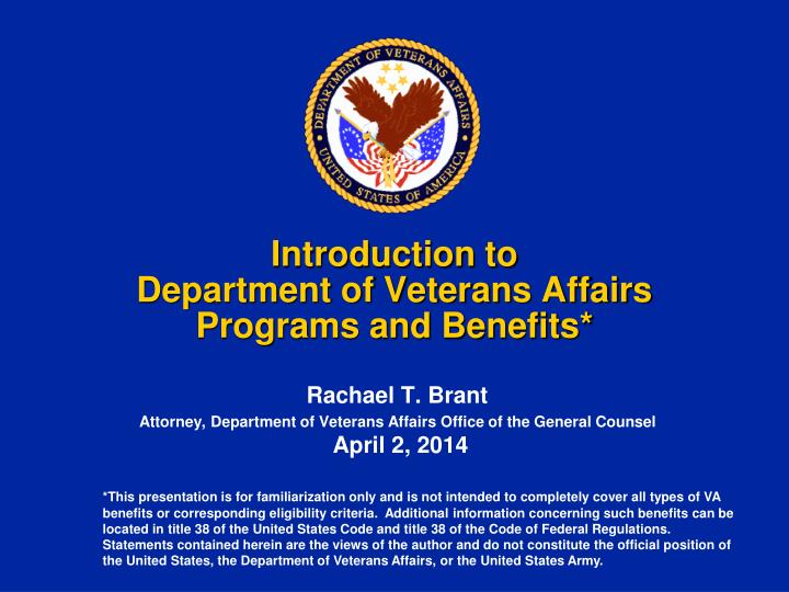 introduction to department of veterans affairs programs and benefits