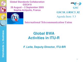 Global BWA Activities in ITU-R