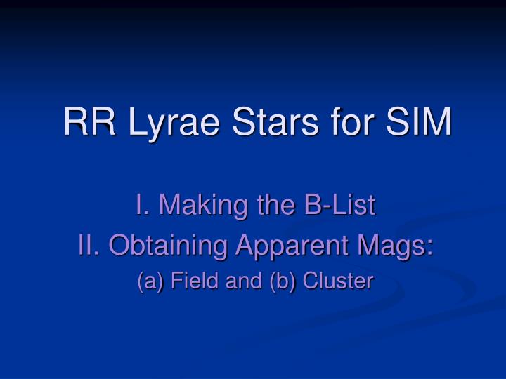 rr lyrae stars for sim