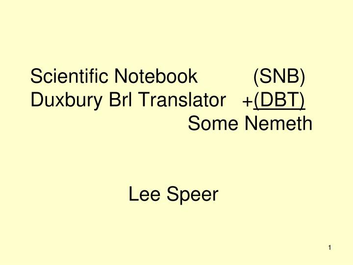 scientific notebook snb duxbury brl translator dbt some nemeth lee speer