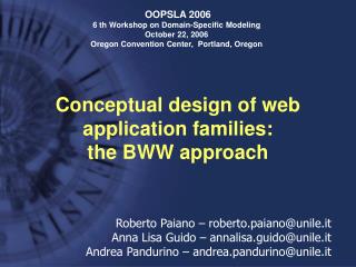 Conceptual design of web application families: the BWW approach
