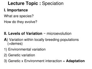Lecture Topic : Speciation