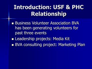 Introduction: USF &amp; PHC Relationship