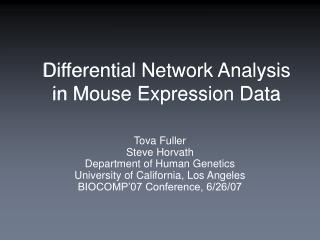 Differential Network Analysis in Mouse Expression Data