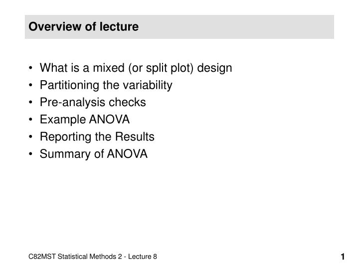 overview of lecture