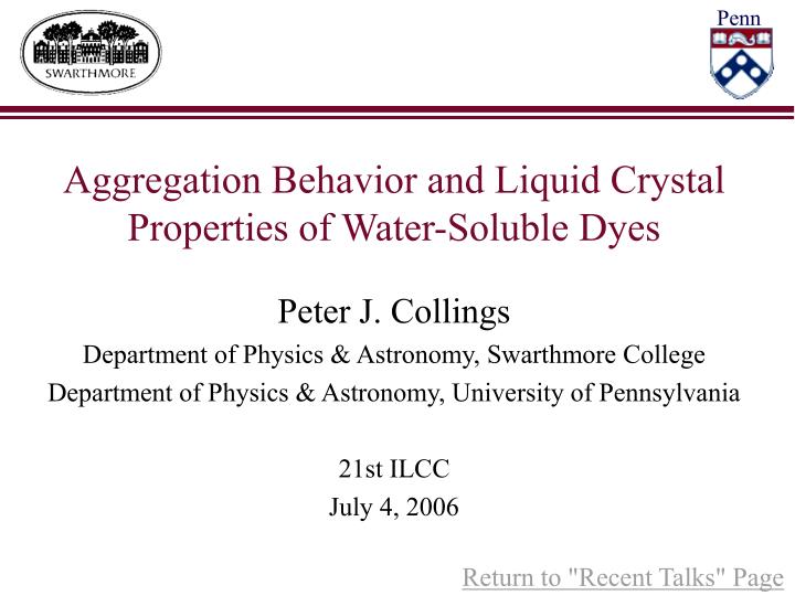 aggregation behavior and liquid crystal properties of water soluble dyes