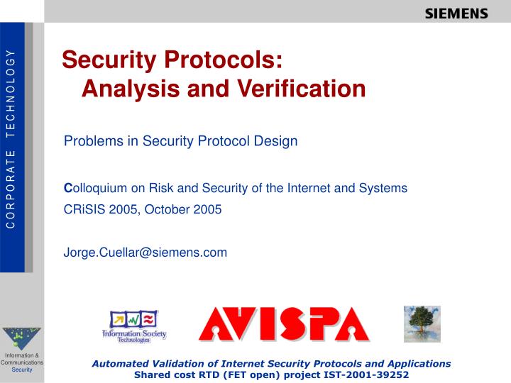 security protocols analysis and verification