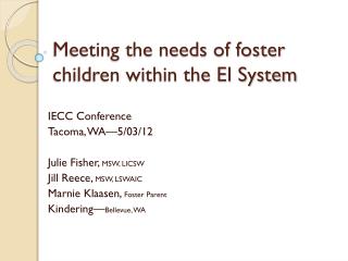 Meeting the needs of foster children within the EI System