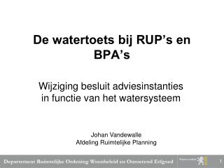 De watertoets bij RUP’s en BPA’s