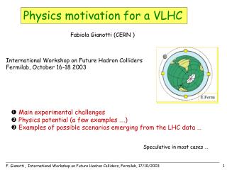 International Workshop on Future Hadron Colliders Fermilab, October 16-18 2003