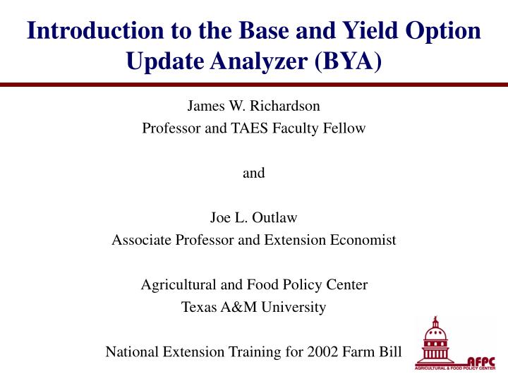 introduction to the base and yield option update analyzer bya