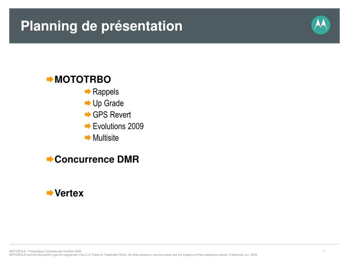 planning de pr sentation