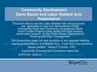 Community Development Davis Bacon and Labor Related Acts Presentation