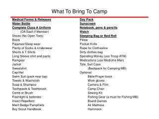 What To Bring To Camp