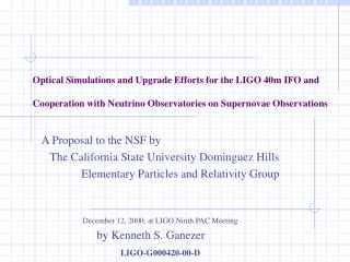 A Proposal to the NSF by The California State University Dominguez Hills