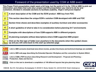 Foreword of the presentation used by CGM at ABB event