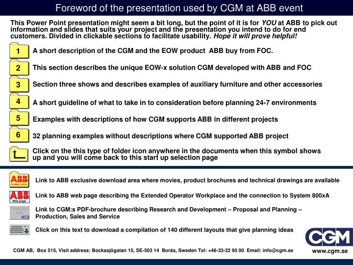 foreword of the presentation used by cgm at abb event