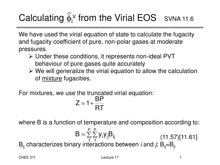 calculating i v from the virial eos svna 11 6