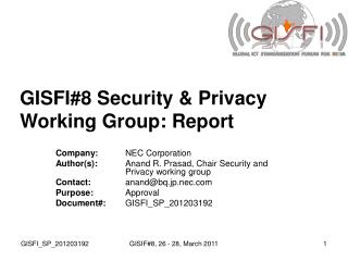 GISFI#8 Security &amp; Privacy Working Group: Report