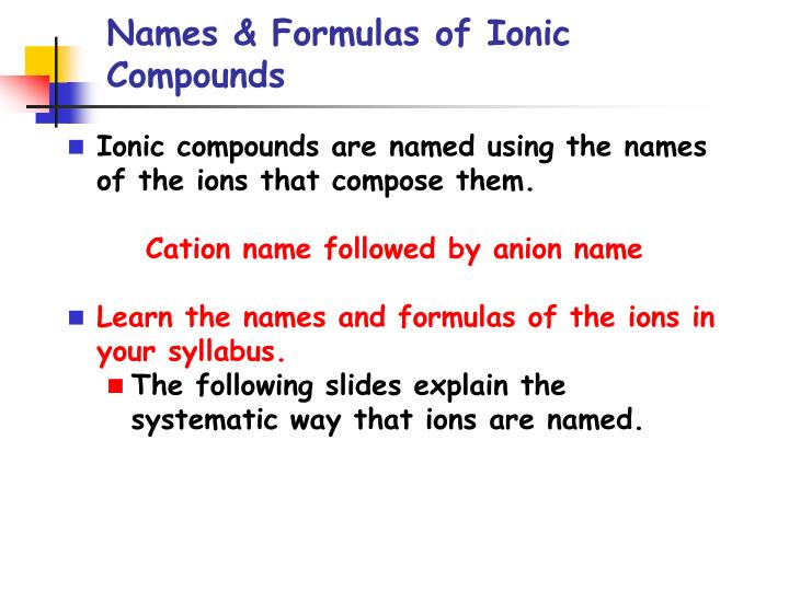 names formulas of ionic compounds