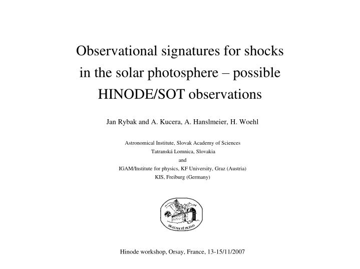 observational signatures for shocks in the solar photosphere possible hinode sot observations