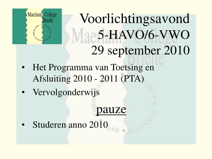 het programma van toetsing en afsluiting 2010 2011 pta vervolgonderwijs pauze studeren anno 2010