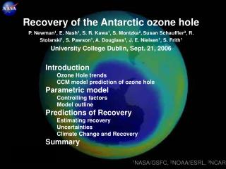 Introduction Ozone Hole trends CCM model prediction of ozone hole Parametric model