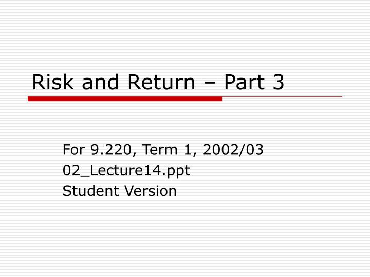 risk and return part 3