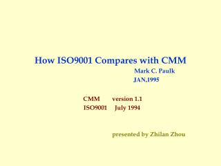 How ISO9001 Compares with CMM Mark C. Paulk JAN,1995