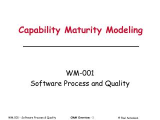 Capability Maturity Modeling