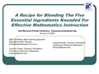 A Recipe for Blending The Five Essential Ingredients Kneaded For Effective Mathematics Instruction