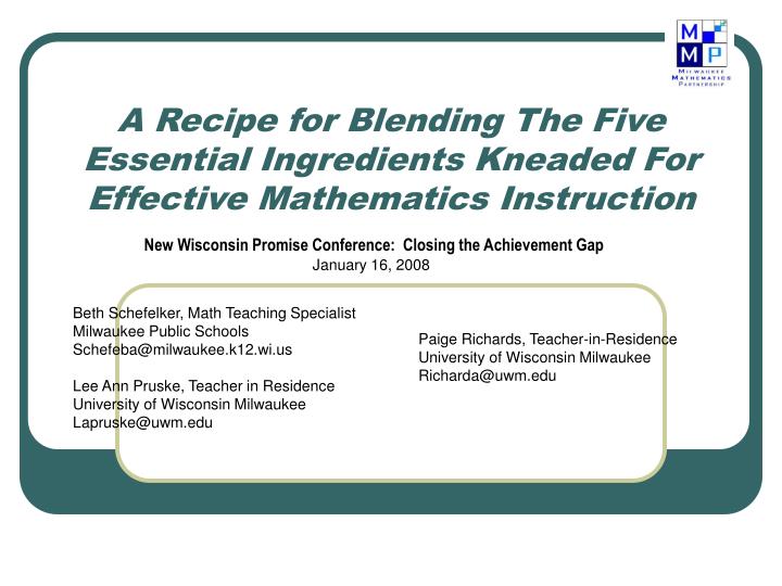 a recipe for blending the five essential ingredients kneaded for effective mathematics instruction