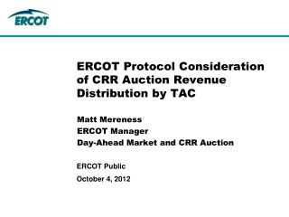 ERCOT Protocol Consideration of CRR Auction Revenue Distribution by TAC