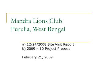 Mandra Lions Club Purulia, West Bengal