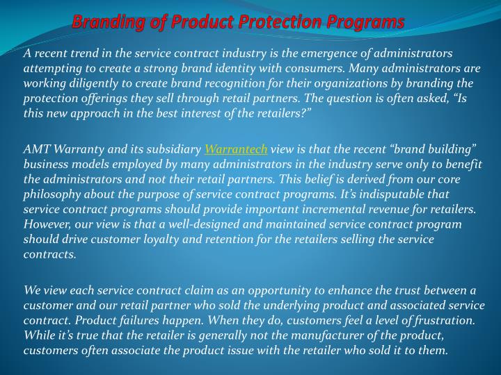 branding of product protection programs
