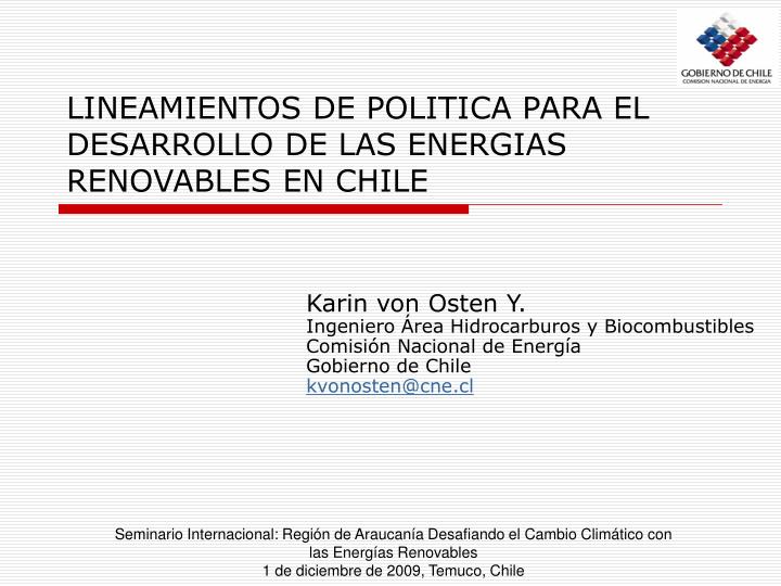 lineamientos de politica para el desarrollo de las energias renovables en chile
