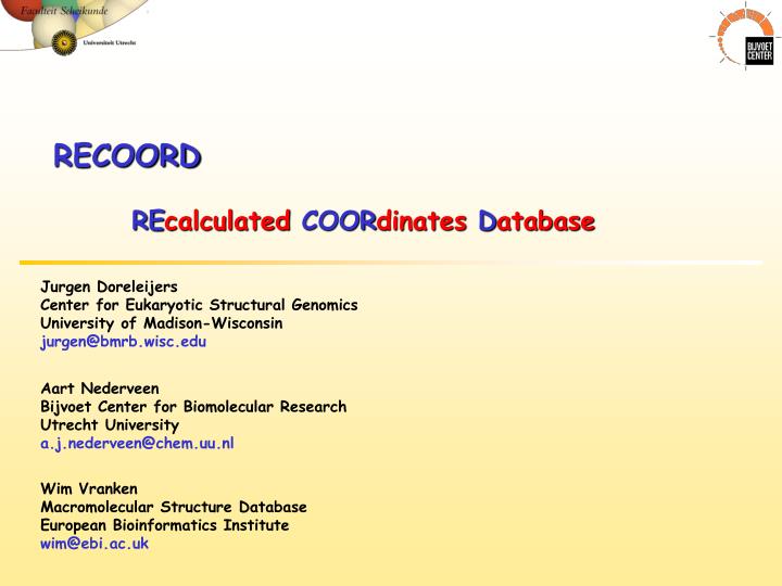 recoord re calculated coor dinates d atabase