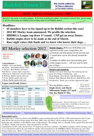 This month edited by Sir Steve Atkinson (a Past Rabbit Captain)