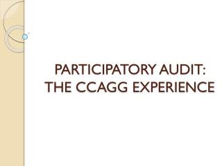 PARTICIPATORY AUDIT: THE CCAGG EXPERIENCE