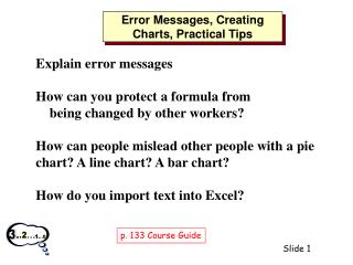 Error Messages, Creating Charts, Practical Tips