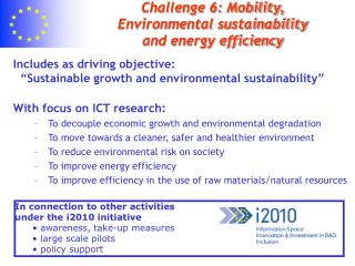 Challenge 6: Mobility, Environmental sustainability and energy efficiency